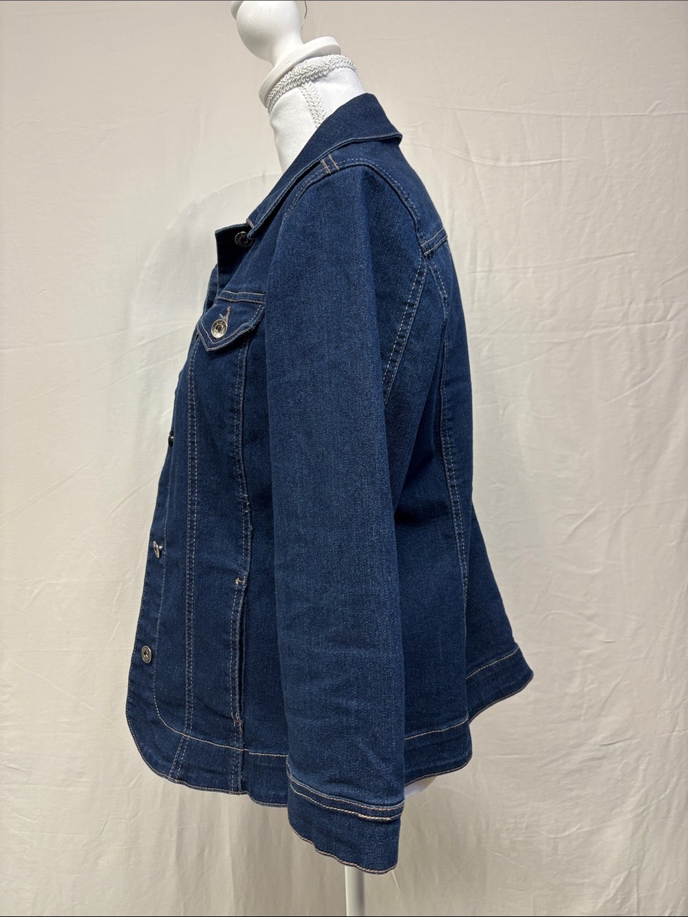 cleo Dark Blue Denim Jacket with Button Front - Picture 2 of 8